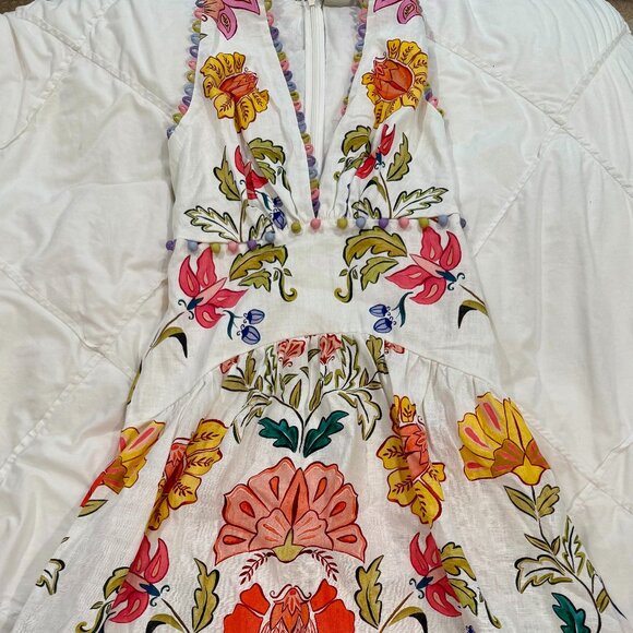 FARM Rio Off-White Floral Insects Euroflax™ Premium Linen Maxi Dress - NWT -- XS - Picture 7 of 7